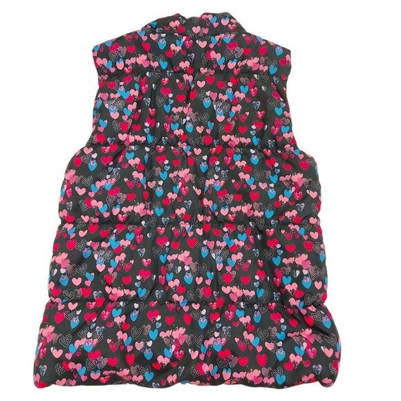 Energie Girls Puffer Vest Medium Red Pink Hearts Print Lined Winter Warm Outdoor - Picture 2 of 6